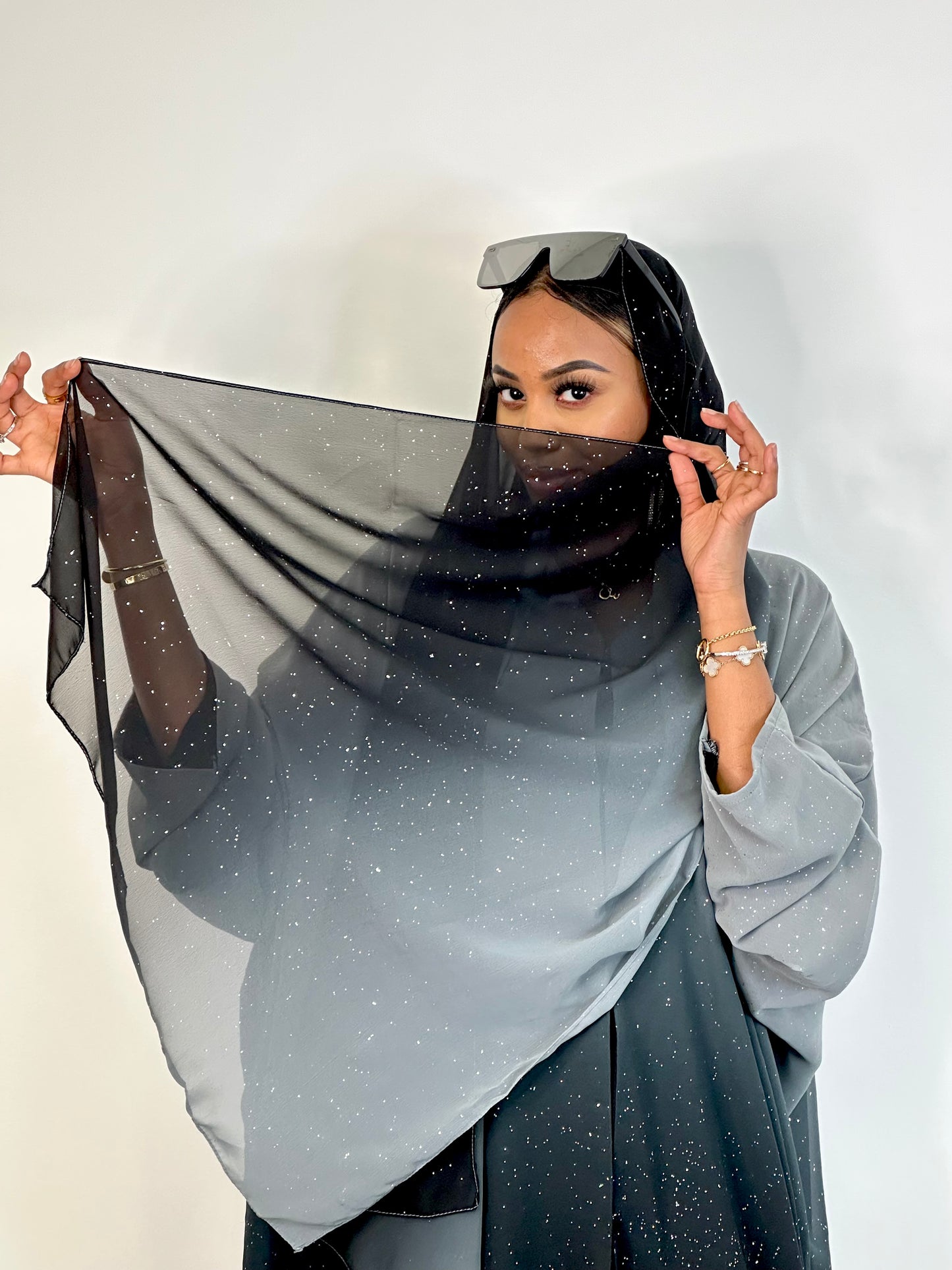 Grey Ombré stars abaya