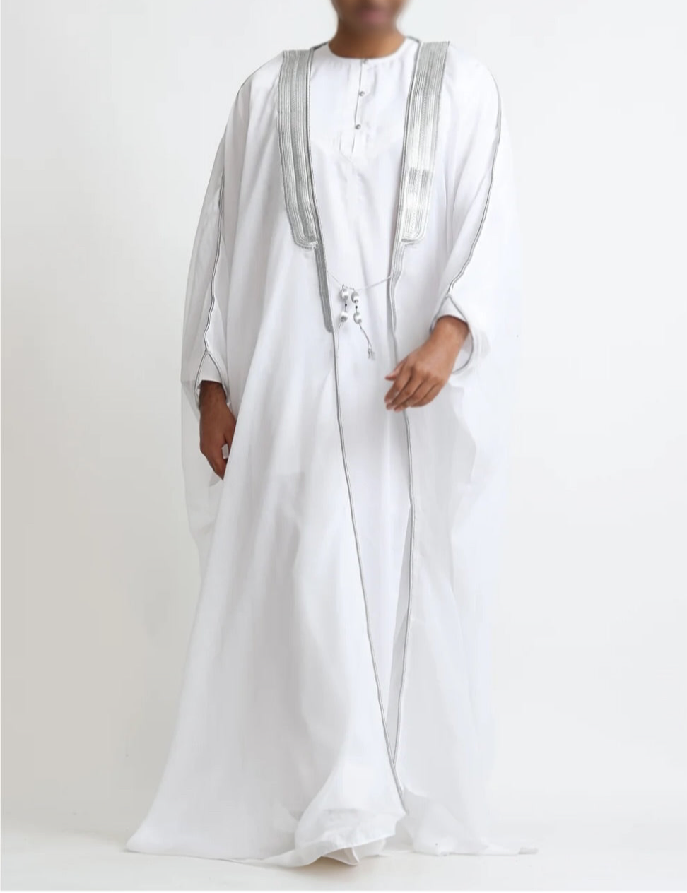 Traditional pure white & silver bisht cloak