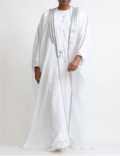 Traditional pure white & silver bisht cloak