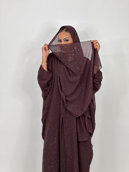 Brown stars abaya set