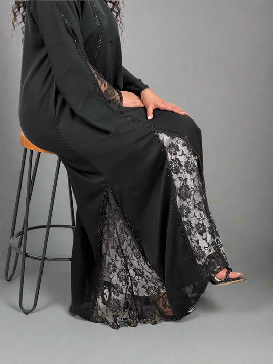 Black lace Vera diamond abaya