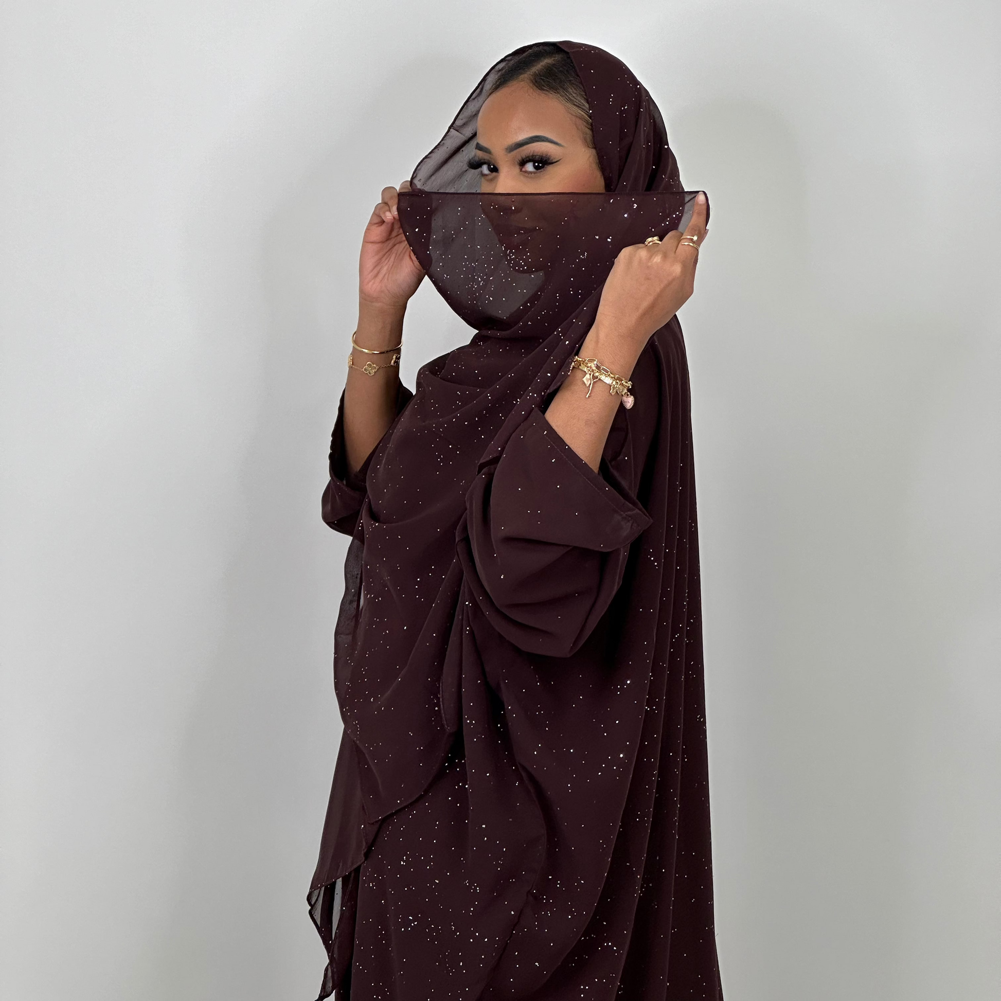 Brown stars abaya set 