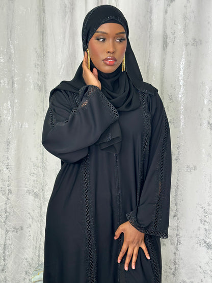 Serene black lace abaya