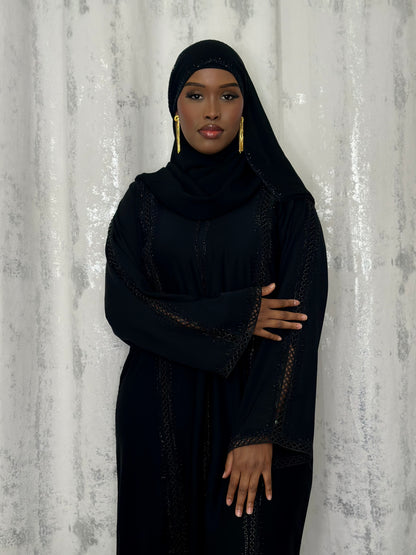 Serene black lace abaya