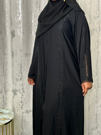 Serene black lace abaya