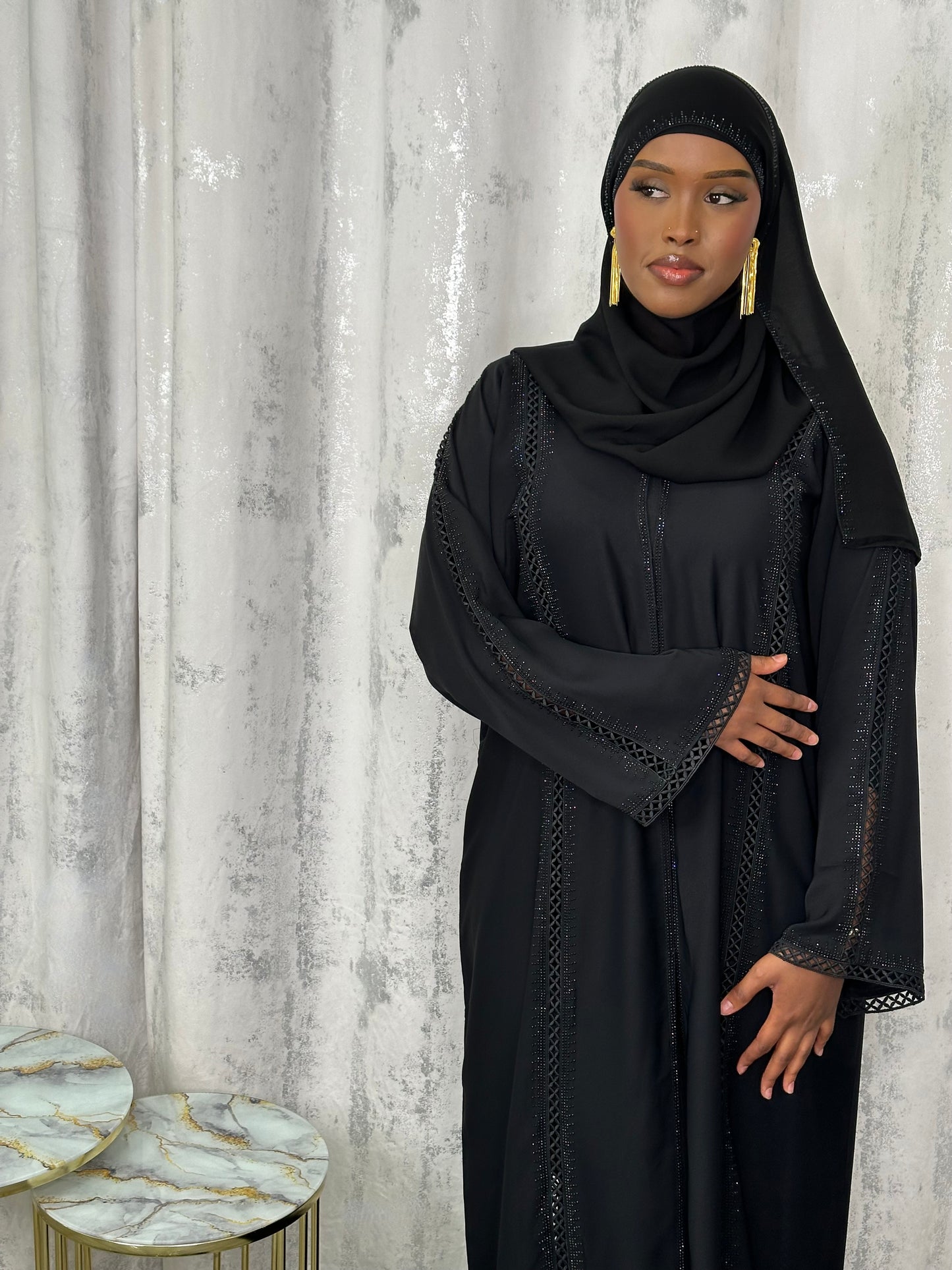 Serene black lace abaya