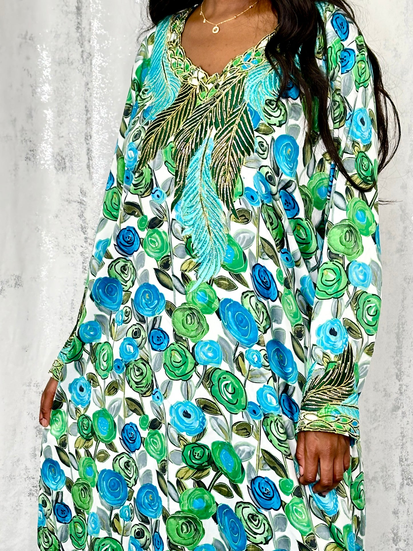 Sienna green floral traditional arab dress