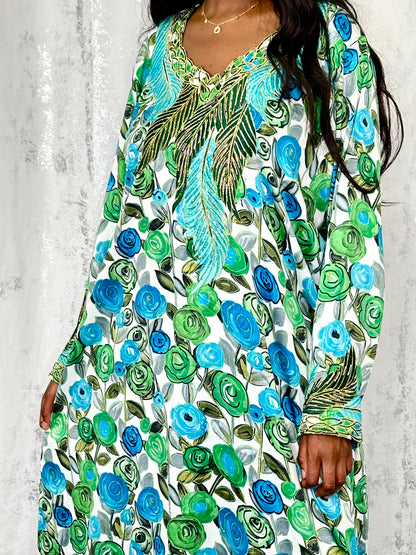 Sienna green floral traditional arab dress