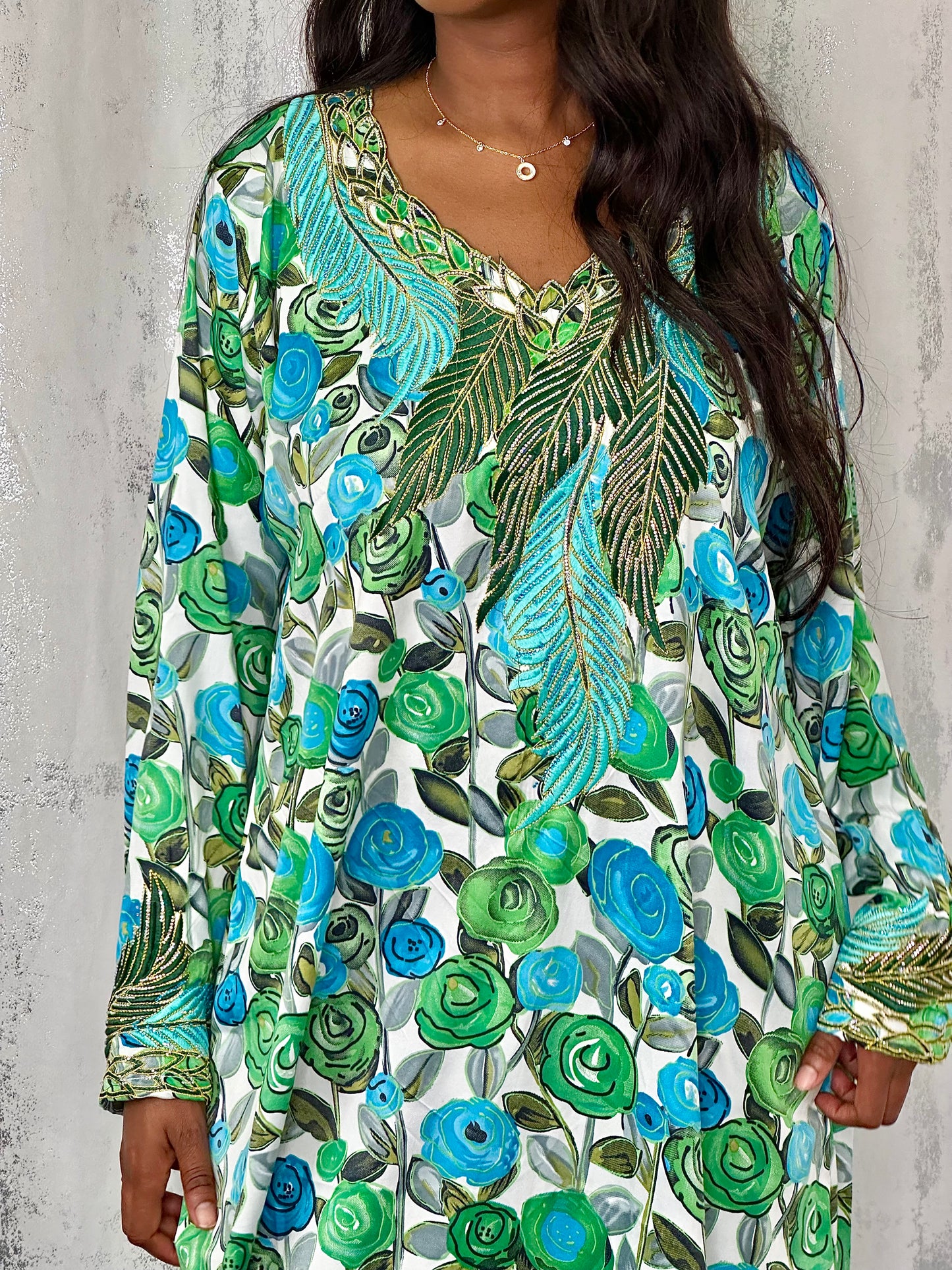 Sienna green floral traditional arab dress