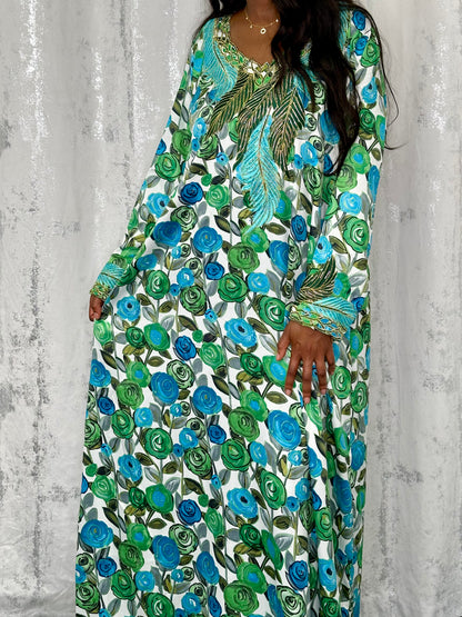 Sienna green floral traditional arab dress