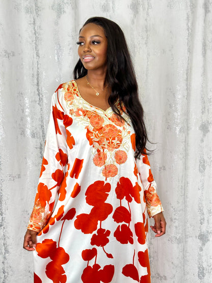 Chameleon orange floral traditional arab dress