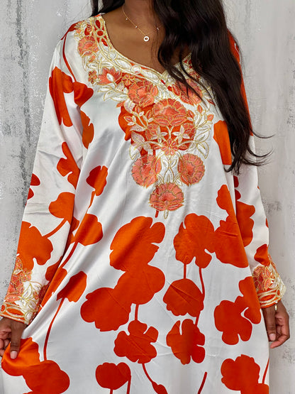 Chameleon orange floral traditional arab dress