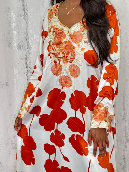 Chameleon orange floral traditional arab dress