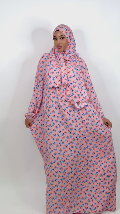 Pink Dream floral one piece islamic prayer dress