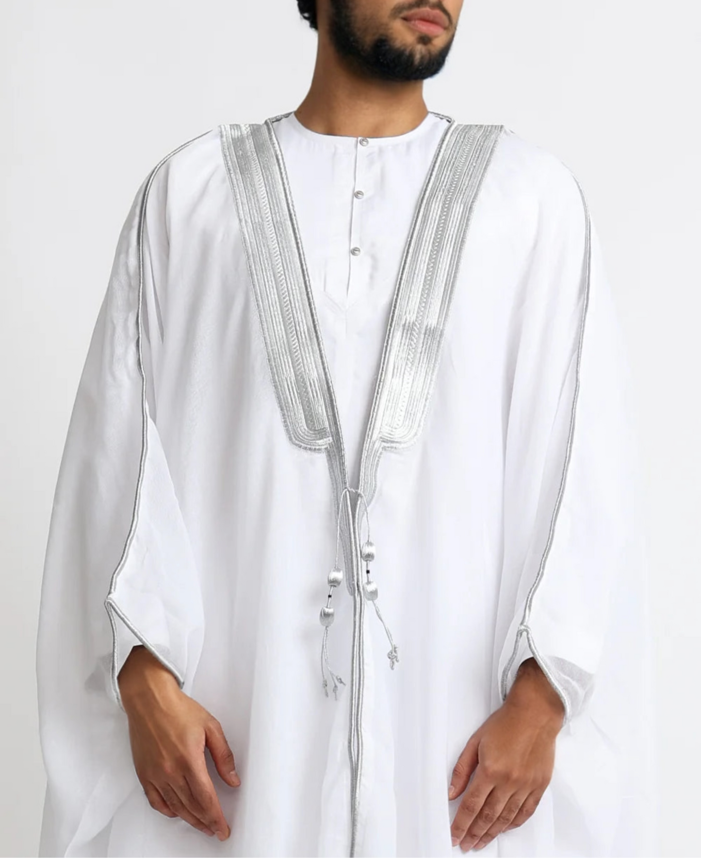 Traditional pure white & silver bisht cloak